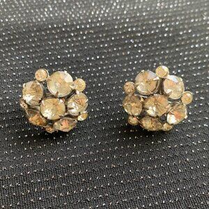 Vintage Rhinestone Cluster Screwback Earrings, Silver Tone, Costume Jewelry